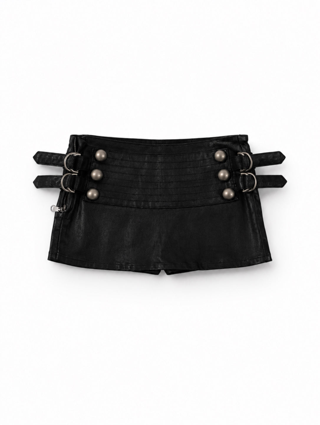 SIVALASY Low Rise Waxed Denim Mini Skirt