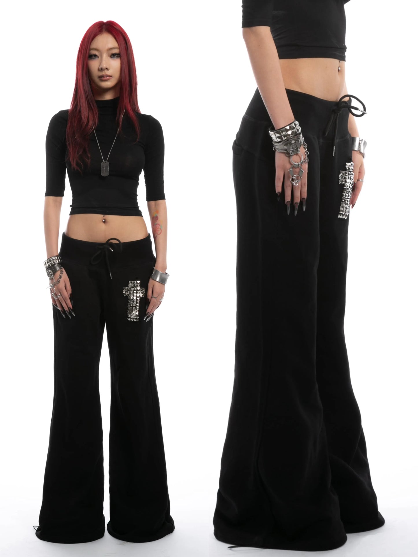 SIV Cross Studded Flared Sweatpants